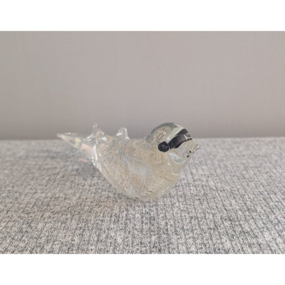 Small Art Glass Bird Figurine/Paperweight, Clear with Gold Flecks - Picture 2 of 5